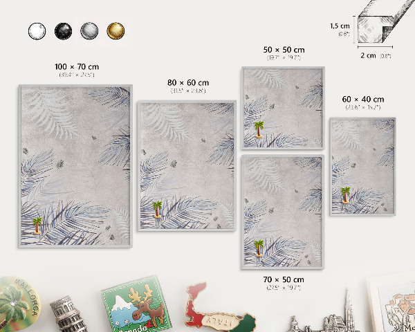 Souvenir magnet display board with a silver frame Leafy elegance