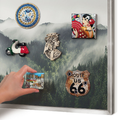 Printed magnet board in a silver frame Green mountains