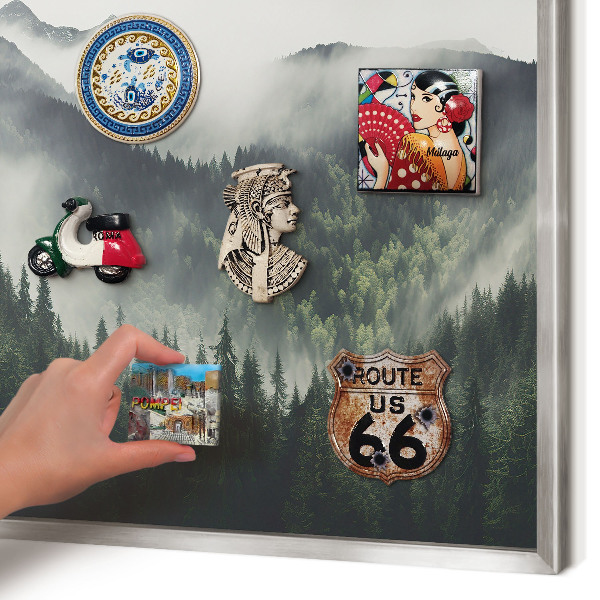 Printed magnet board in a silver frame Green mountains