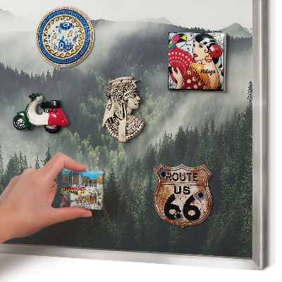 Printed magnet board in a silver frame Green mountains