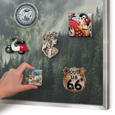 Printed magnet board in a silver frame Green mountains