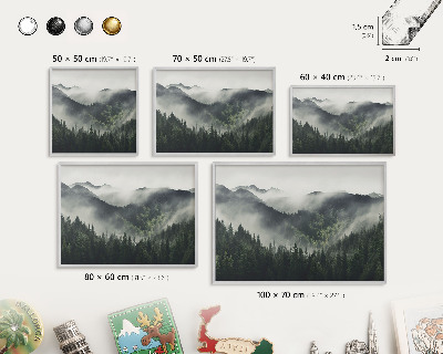 Printed magnet board in a silver frame Green mountains