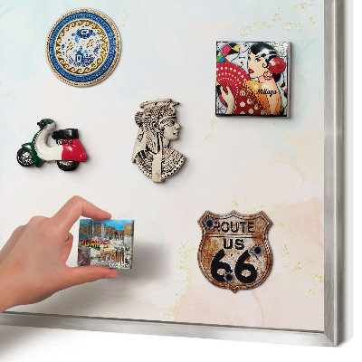 Souvenir magnet display board with a silver frame Pastel elegance