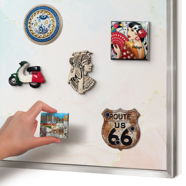 Souvenir magnet display board with a silver frame Pastel elegance