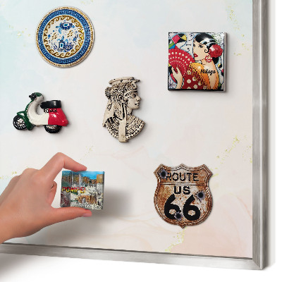 Souvenir magnet display board with a silver frame Pastel elegance