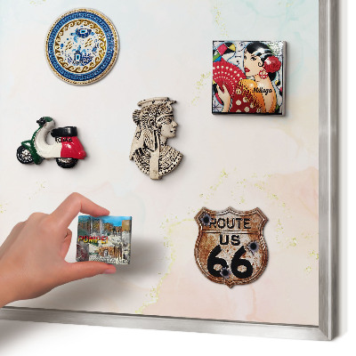 Souvenir magnet display board with a silver frame Pastel elegance