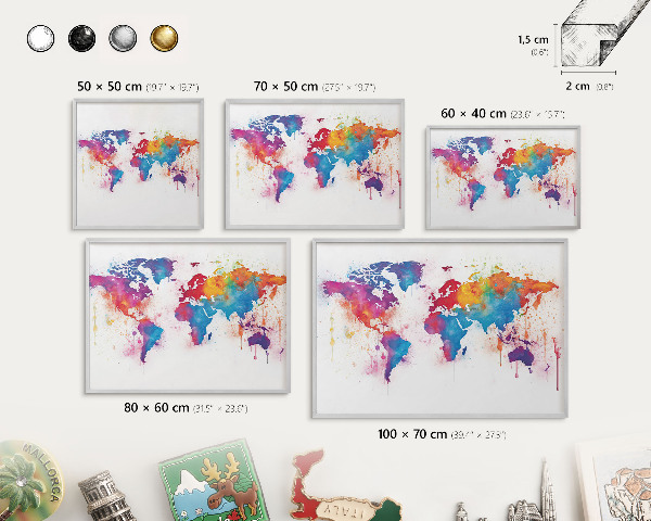 Printed magnet board in a silver frame Color map