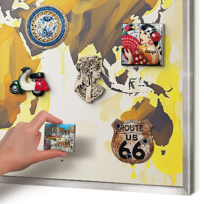 Souvenir magnet display board with a silver frame World map