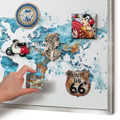 Printed magnet board in a silver frame Water map