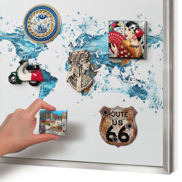 Printed magnet board in a silver frame Water map