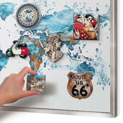 Printed magnet board in a silver frame Water map
