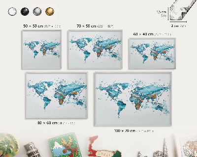Printed magnet board in a silver frame Water map