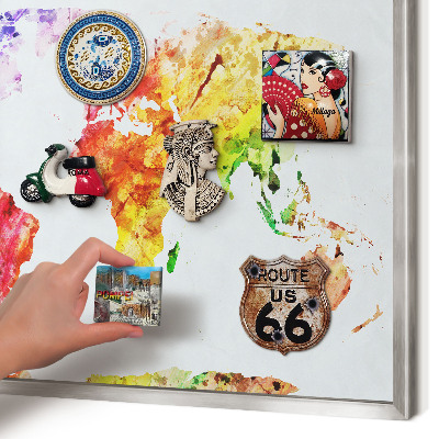 Souvenir magnet display board with a silver frame Color map