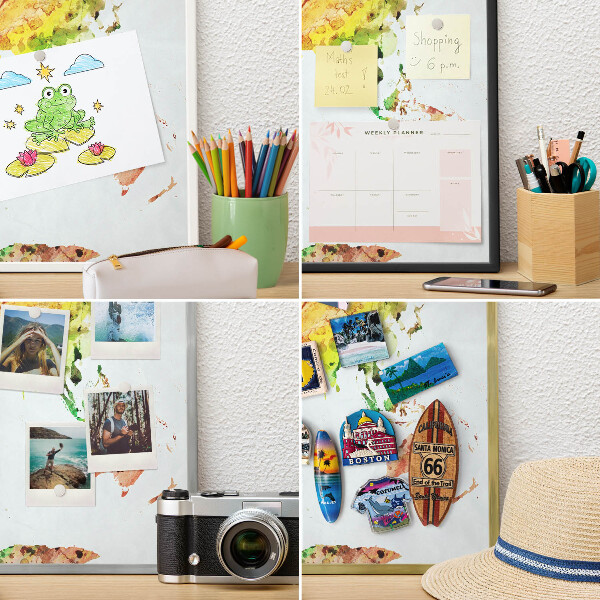 Souvenir magnet display board with a silver frame Color map