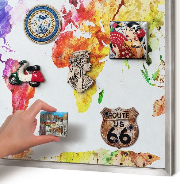 Souvenir magnet display board with a silver frame Color map