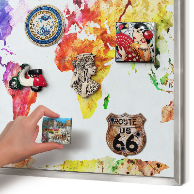 Souvenir magnet display board with a silver frame Color map