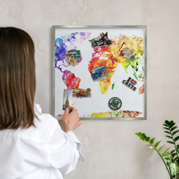Souvenir magnet display board with a silver frame Color map