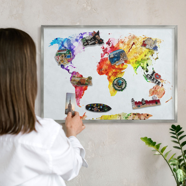 Souvenir magnet display board with a silver frame Color map