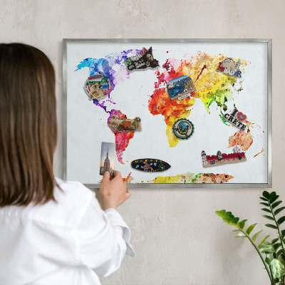Souvenir magnet display board with a silver frame Color map