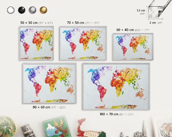 Souvenir magnet display board with a silver frame Color map