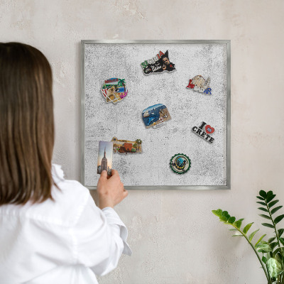 Printed magnet board in a silver frame Raw concrete