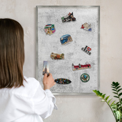 Printed magnet board in a silver frame Raw concrete
