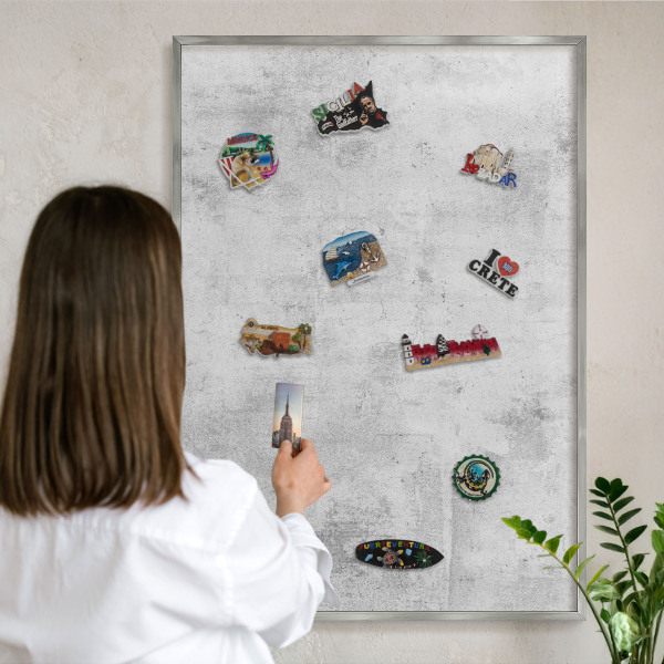 Printed magnet board in a silver frame Raw concrete