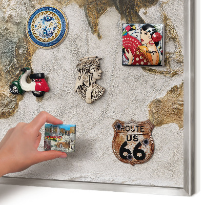 Souvenir magnet display board with a silver frame Relief map