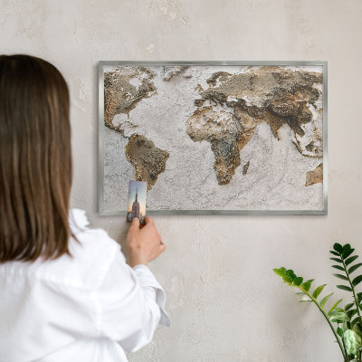 Souvenir magnet display board with a silver frame Relief map