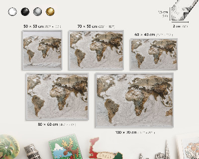 Souvenir magnet display board with a silver frame Relief map