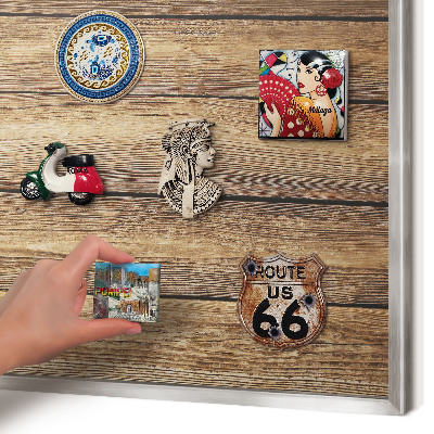 Printed magnet board in a silver frame Wooden texture