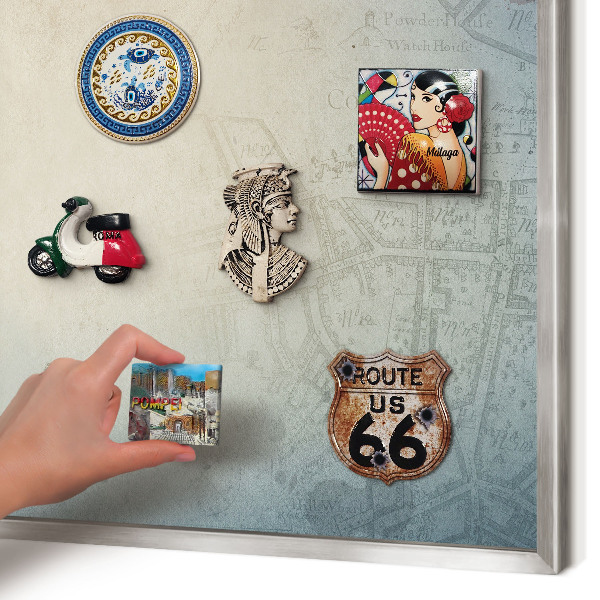 Printed magnet board in a silver frame Old map