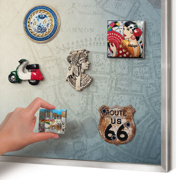 Printed magnet board in a silver frame Old map