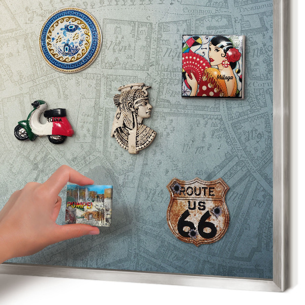 Printed magnet board in a silver frame Old map