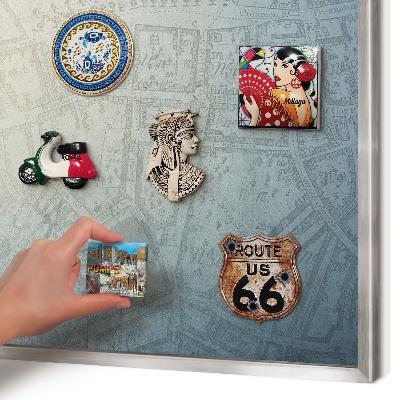 Printed magnet board in a silver frame Old map