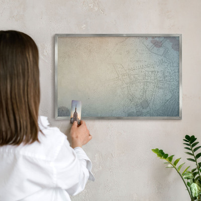 Printed magnet board in a silver frame Old map