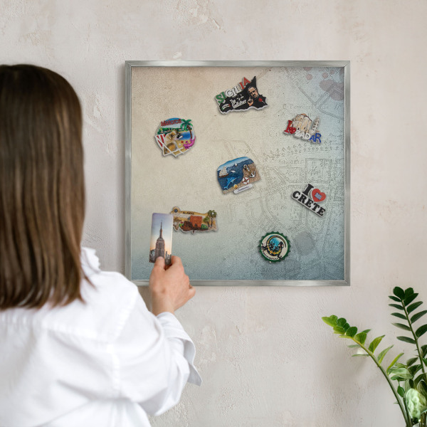Printed magnet board in a silver frame Old map