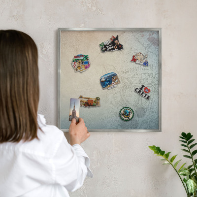 Printed magnet board in a silver frame Old map