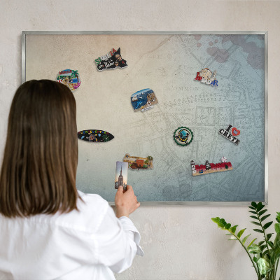 Printed magnet board in a silver frame Old map