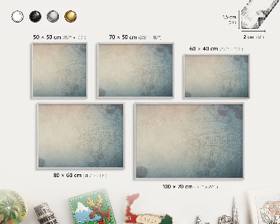 Printed magnet board in a silver frame Old map