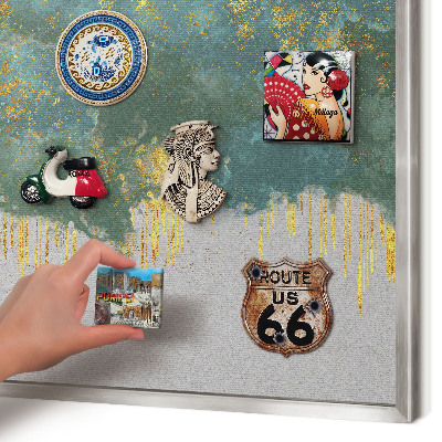 Souvenir magnet display board with a silver frame Turquoise abstraction