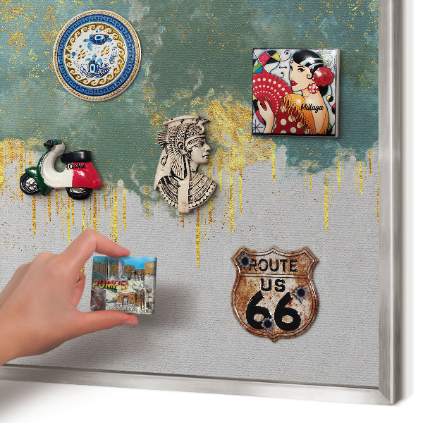 Souvenir magnet display board with a silver frame Turquoise abstraction