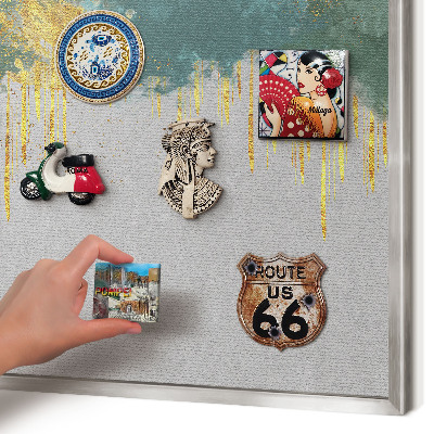 Souvenir magnet display board with a silver frame Turquoise abstraction