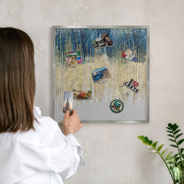 Printed magnet board in a silver frame Abstract forest