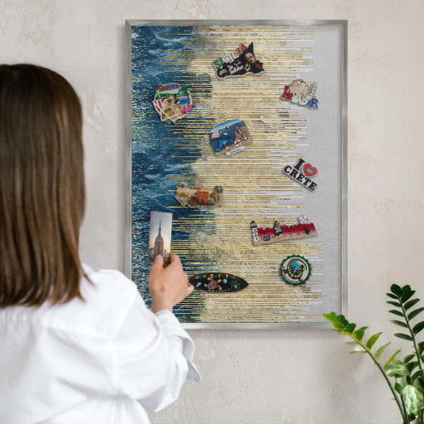 Printed magnet board in a silver frame Abstract forest