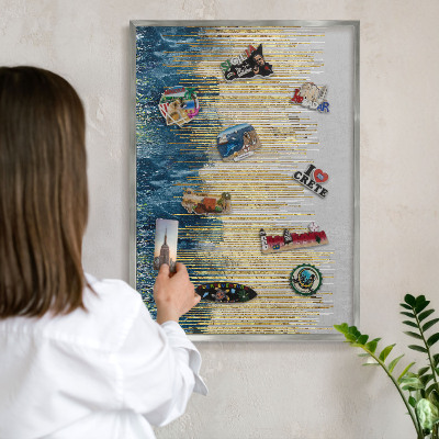 Printed magnet board in a silver frame Abstract forest