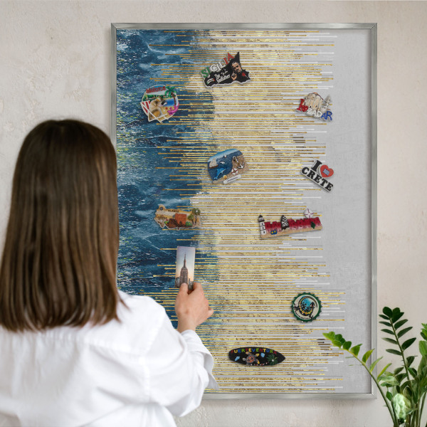Printed magnet board in a silver frame Abstract forest