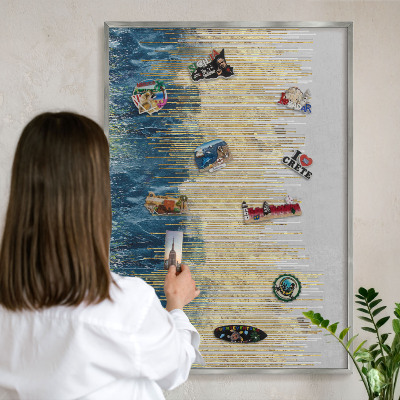 Printed magnet board in a silver frame Abstract forest