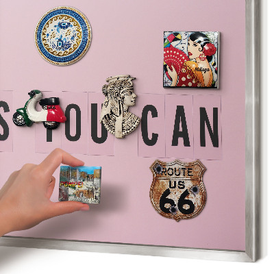Souvenir magnet display board with a silver frame Motivation every day