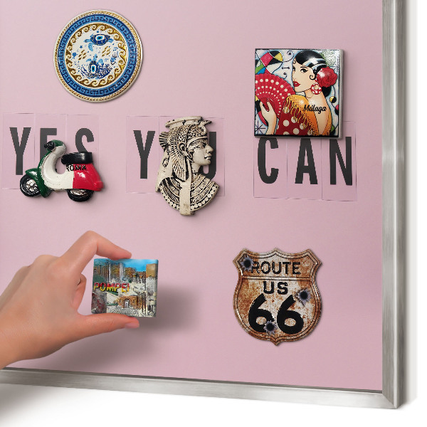 Souvenir magnet display board with a silver frame Motivation every day